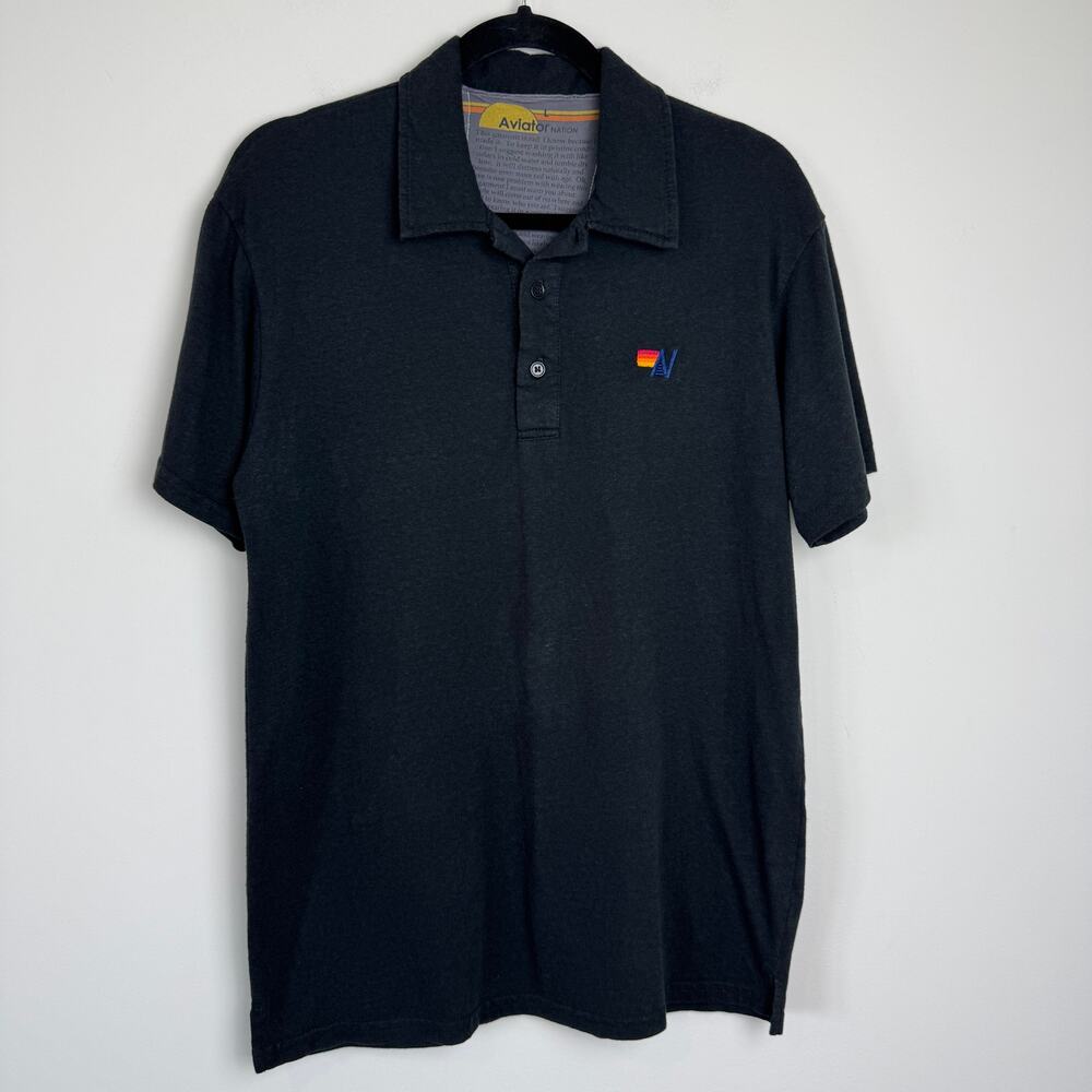 Aviator Nation Men's Black Polo Shirt Size Large